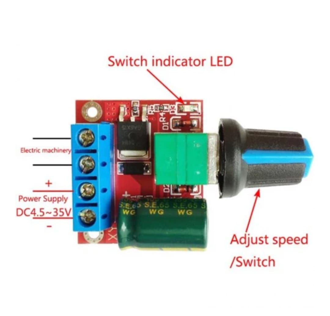 PWM DC Motor Speed Regulator 3V 6V 12V 24V 35V - 5Amp [Red] MAKERJUNCTION