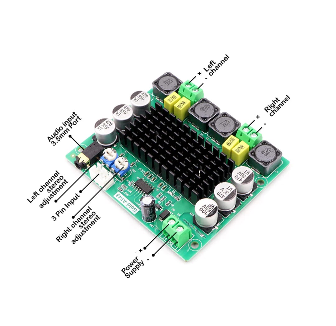 [Type 2] Gold-A543 12-26V 120W Dual Channel High Power Digital Power Amplifier Board (With Aux Port) MAKERJUNCTION